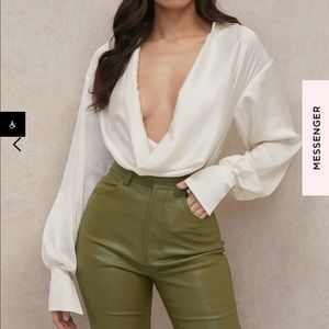 House of CB- Rhea Ivory Satin Bodysuit- Size XS